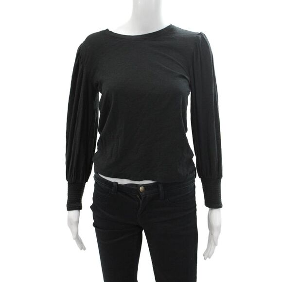 Nation LTD Tops - Nation LTD Womens Cotton Crew Neck Puff Sleeve Blouse Top Black Size XS